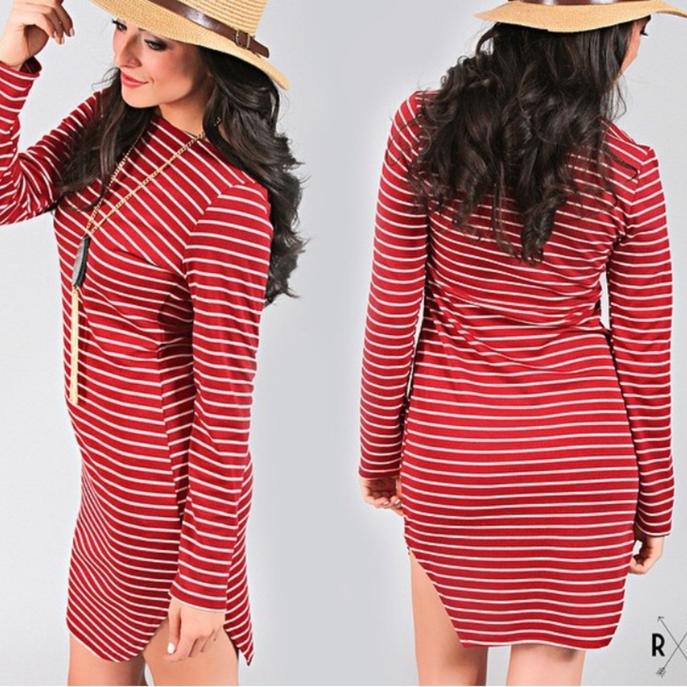 Red/white striped long sleeve dress, size medium